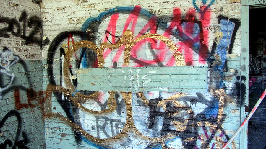 Graffiti in Light Blue and Gold Photograph by Anita Burgermeister
