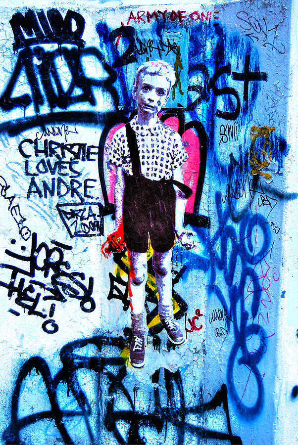 New York City Photograph - Graffiti Rendition of Diane Arbuss Photo - Child with Toy Hand Grenade in Central Park by Randy Aveille