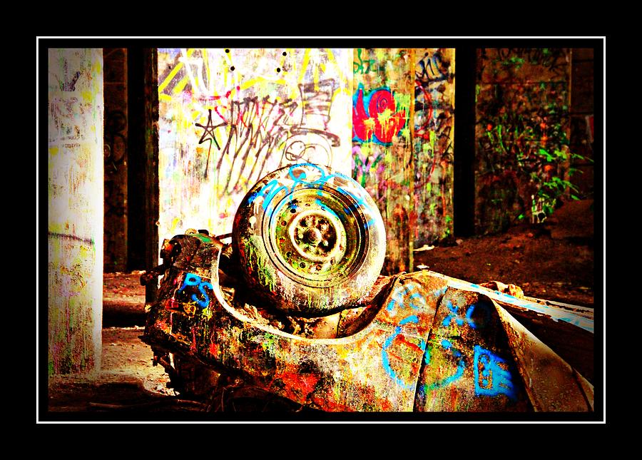 Grafittied Car Upside Down Photograph by Alice Gipson