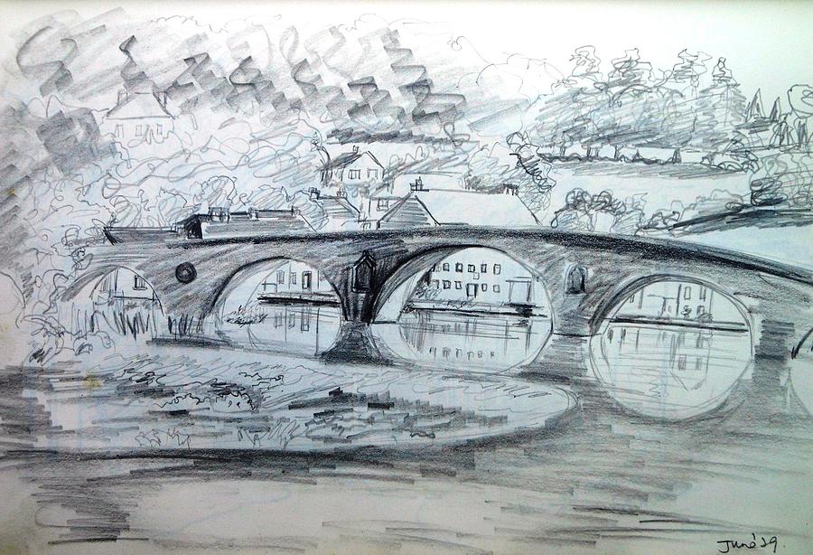Graignamanagh Bridge River Barrow  Kilkenny Ireland  Drawing by Trudi Doyle