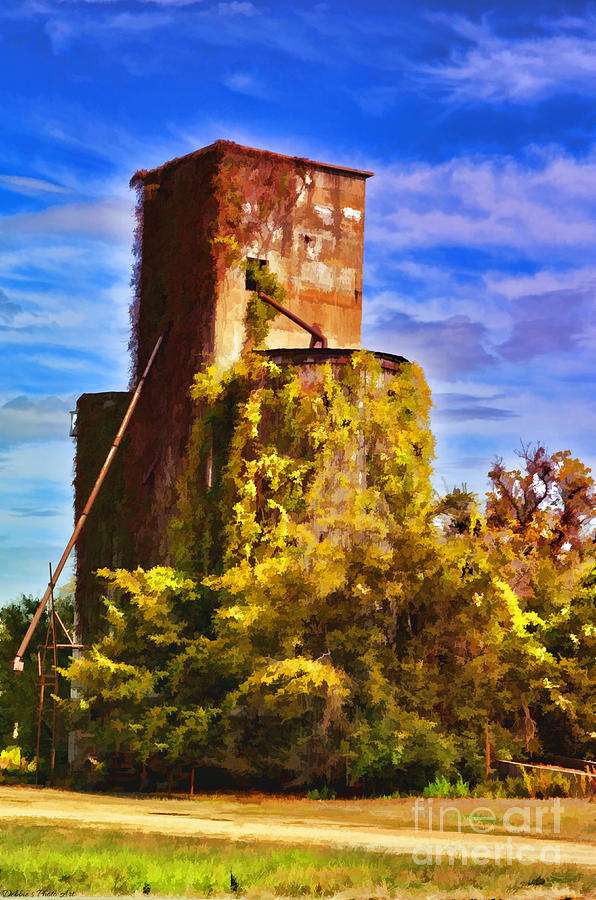 Architecture Photograph - Grain silos with Digital painted effect by Debbie Portwood