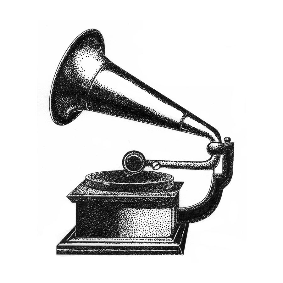 Music Drawing - Gramophone by Christy Beckwith