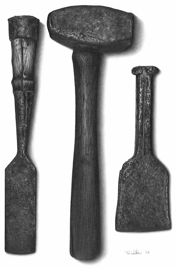 Chisel Drawing - Gramps tools by Tom Whittaker