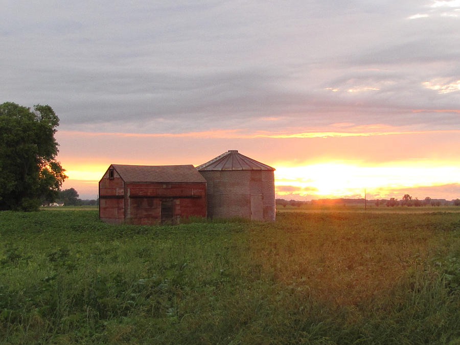 Granary and grain bin in North Dakota summer sunset Photograph by Kim ...