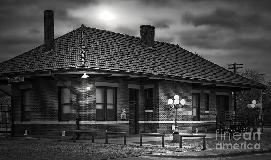 Train Depot At Night - Noir Photograph by Robert Frederick