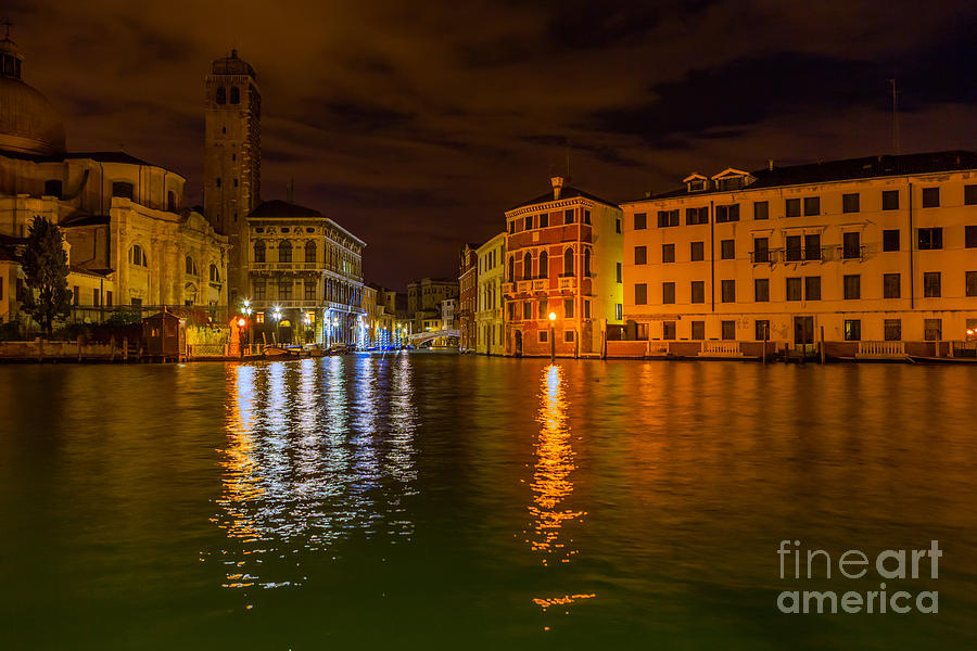 Grand Canal in Venice at night Photograph by Paul Cowan