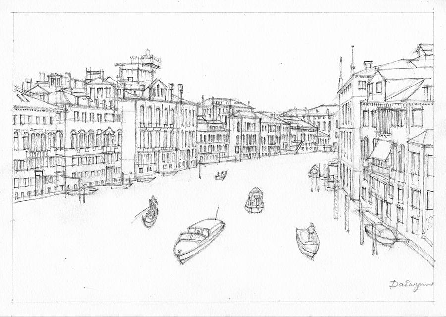 Grand Canal Venezia Ink Sketch Drawing by Dai Wynn
