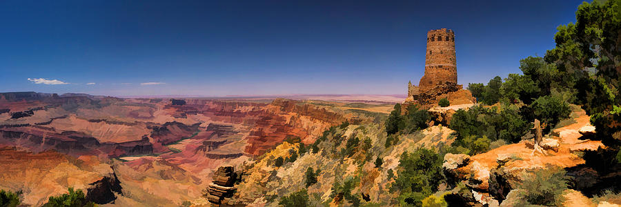 Grand Canyon Desert View Watchtower Panorama Painting by Christopher Arndt