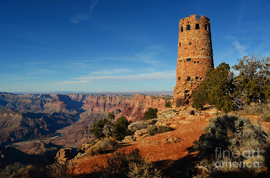Grand Canyon National Park South Rim Mary Colter Desert View Watchtower Near Sunset Photograph by Shawn OBrien