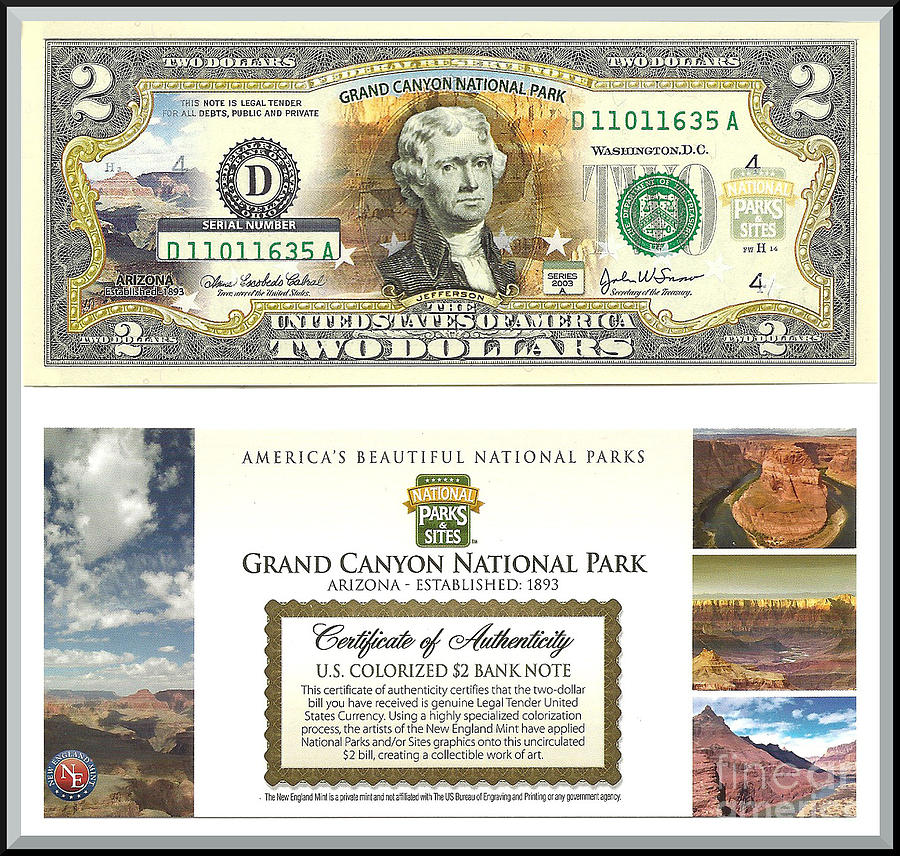 Grand Canyon National Park Two Dollar Bill Digital Art by Charles Robinson