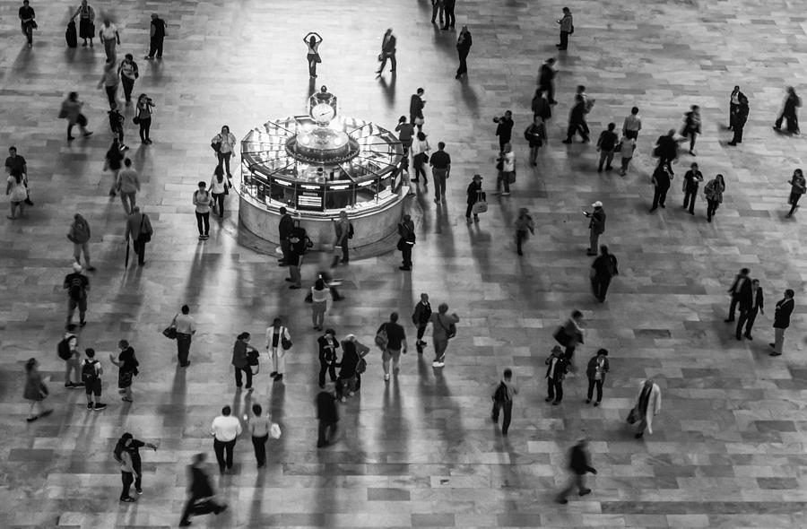 New York City Photograph - Grand Central Terminal Clock Birds Eye View II BW by Susan Candelario