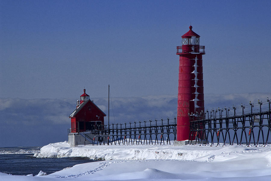 Grand Haven Michigan Lighthouse in Winter Photograph by Randall Nyhof
