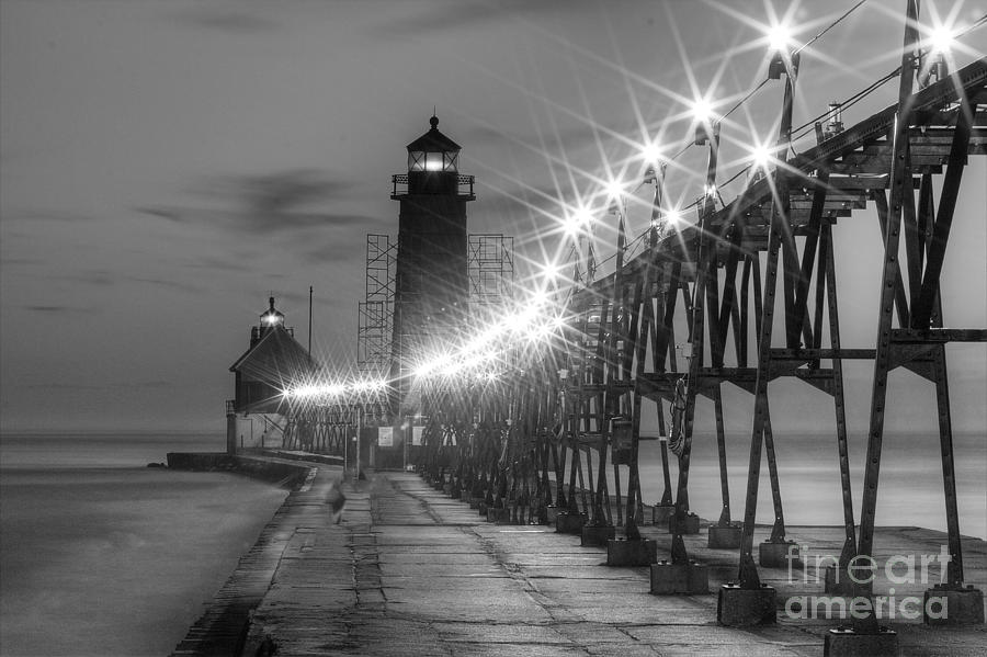 Black And White Photograph - Grand Haven Pier in Black and White by Twenty Two North Photography