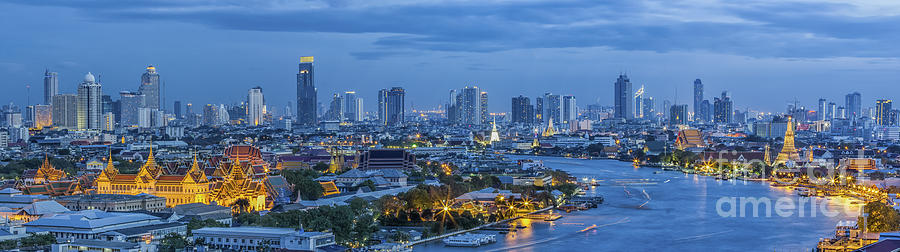 Architecture Photograph - Grand palace at twilight in Bangkok between Loykratong festival by Anek Suwannaphoom