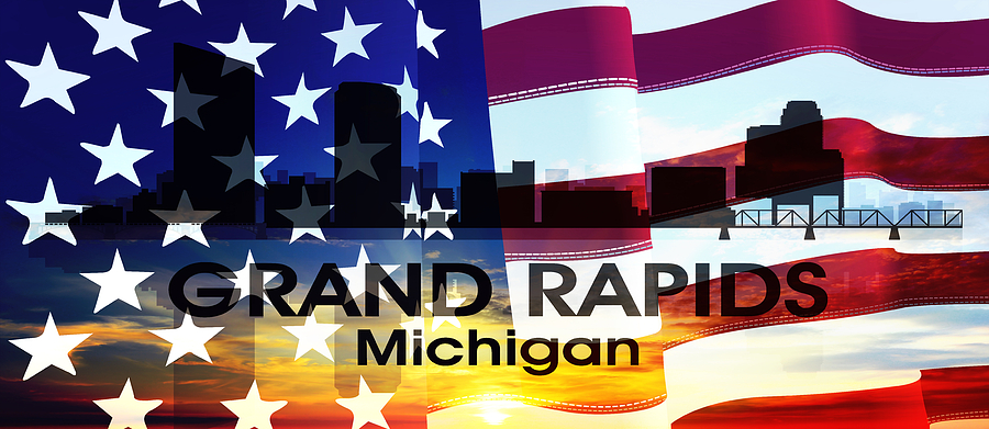 Grand Rapids Mixed Media - Grand Rapids MI Patriotic Large Cityscape by Angelina Tamez