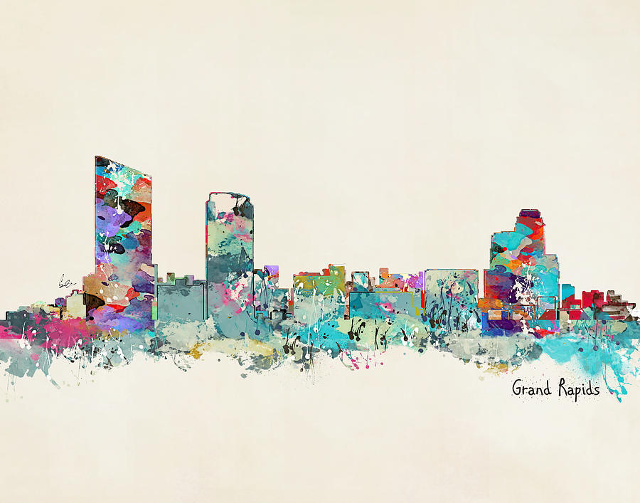 Grand Rapids Skyline Painting - Grand Rapids michigan by Bri Buckley