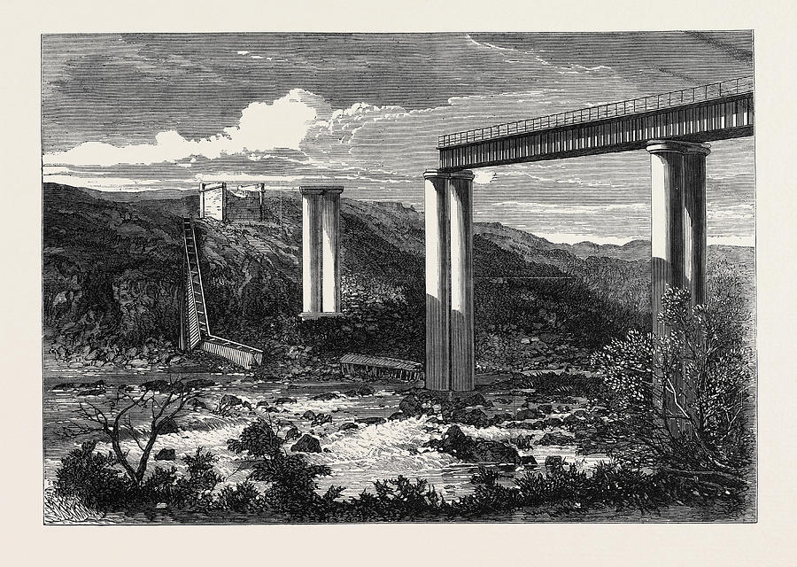 Grand River Railway Bridge Mauritius Destroyed Drawing By English School