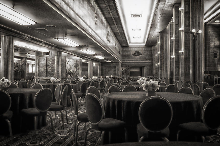 Grand Salon 05 Queen Mary Ocean Liner BW Photograph by Thomas Woolworth