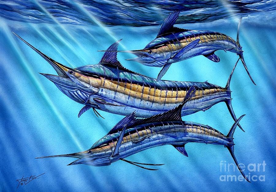 White Marlin Painting - Grand Slam In The Wild by Terry Fox