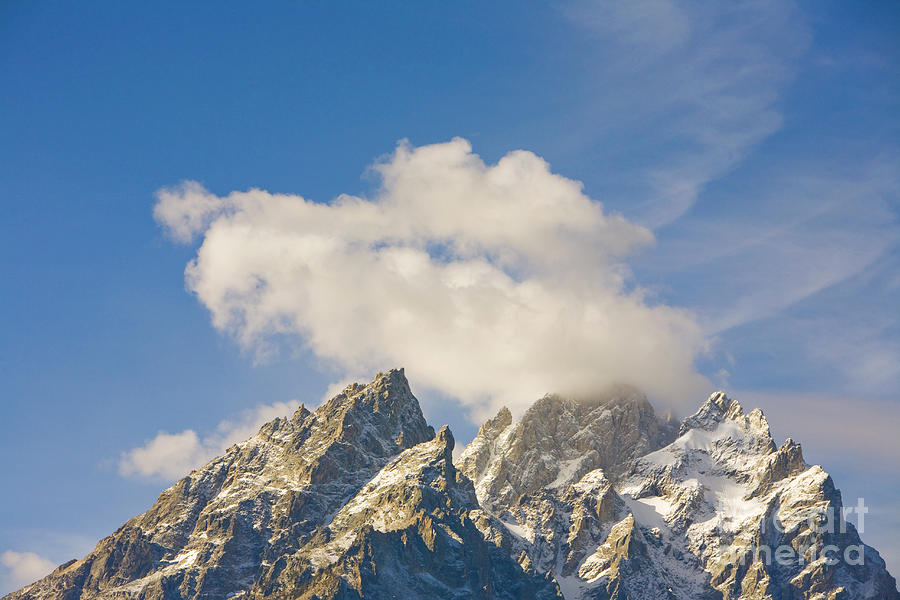 Grand Teton Peak And Cumulus Clouds Photograph by Yva Momatiuk and John Eastcott