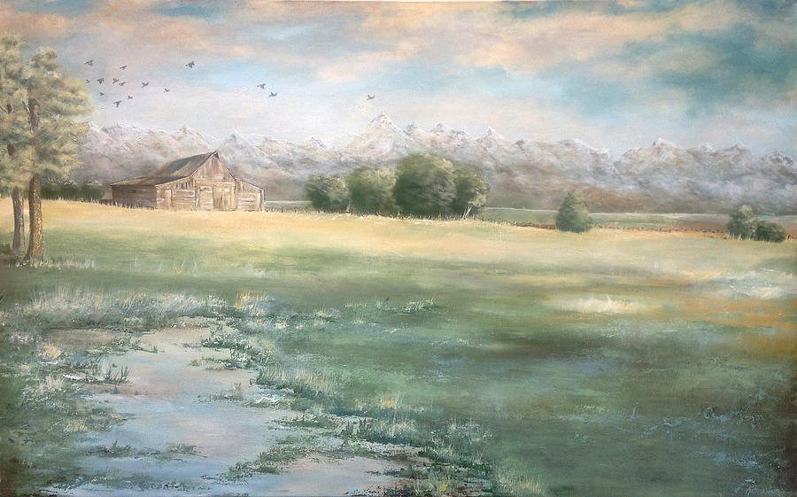 Grand Tetons Barn Painting by Katrina Nixon