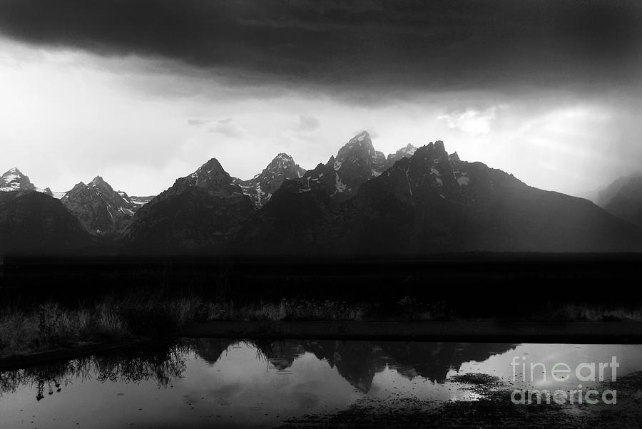 Grand Tetons in Storm Black and White Photograph by Lane Erickson
