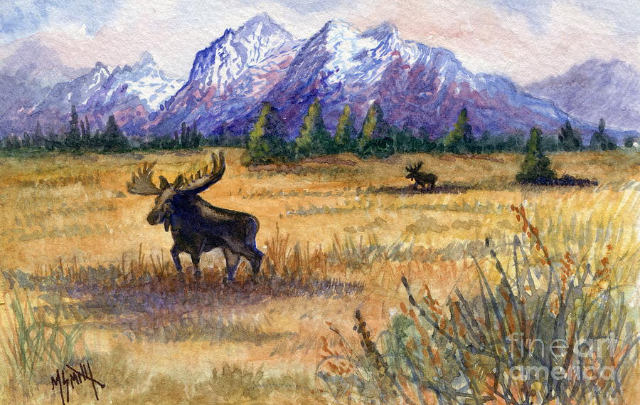 Grand Tetons Moose Painting by Marilyn Smith