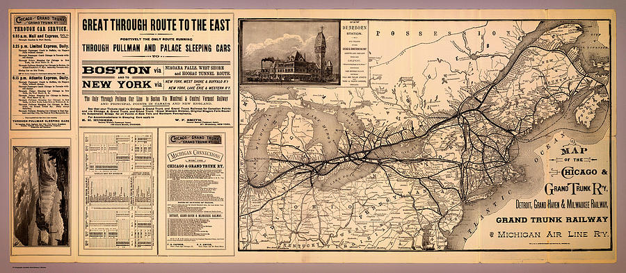 Map Drawing - Grand Trunk Railway Map 1887 by Mountain Dreams