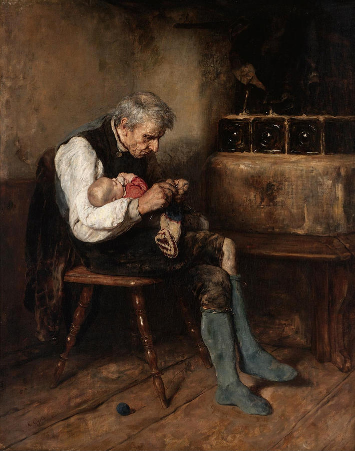 Grandfather and Grandson Painting by Nikolaos Gyzis