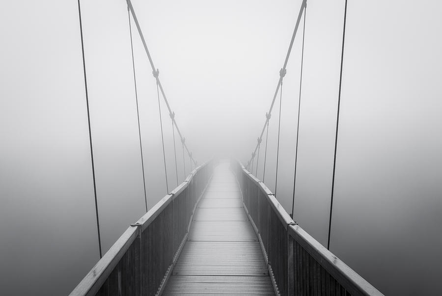 Black And White Photograph - Grandfather Mountain Heavy Fog - Bridge to Nowhere by Dave Allen