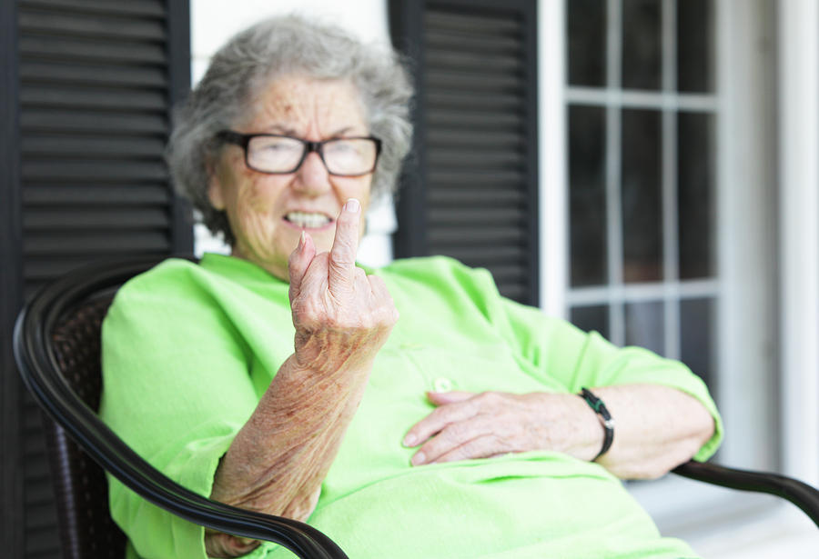 Grandma Flipping the Bird From Her Front Porch Photograph by Willowpix