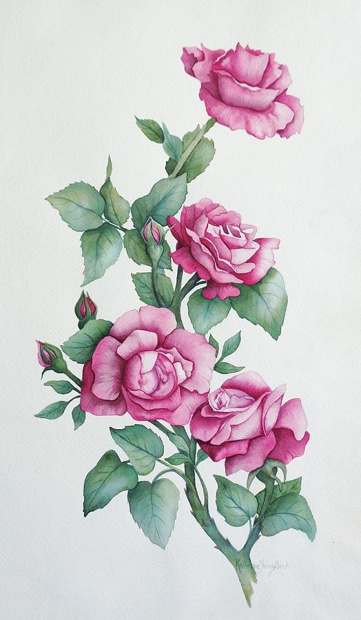 Grandma Helens Roses Painting by Katherine Young-Beck