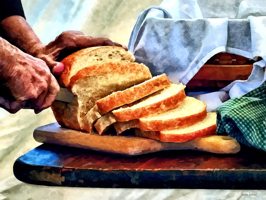 Grandma Slicing Bread Photograph by Susan Savad