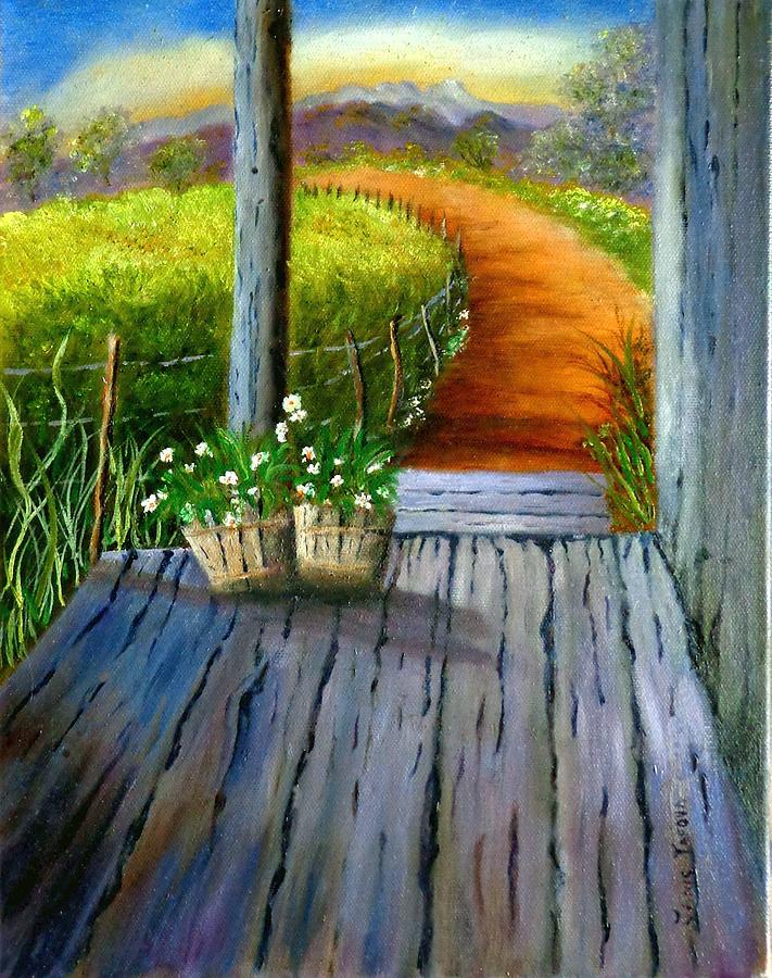 Flower Painting - Grandmas Old Country Porch by Janis  Tafoya
