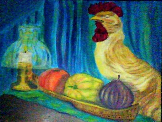 Grandmas Rooster Greeting Card Painting by Suzanne Berthier