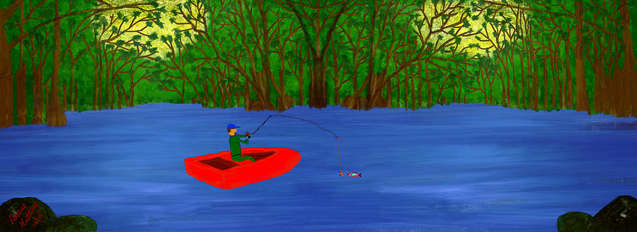Grandpa Fishing Painting by Bruce Nutting