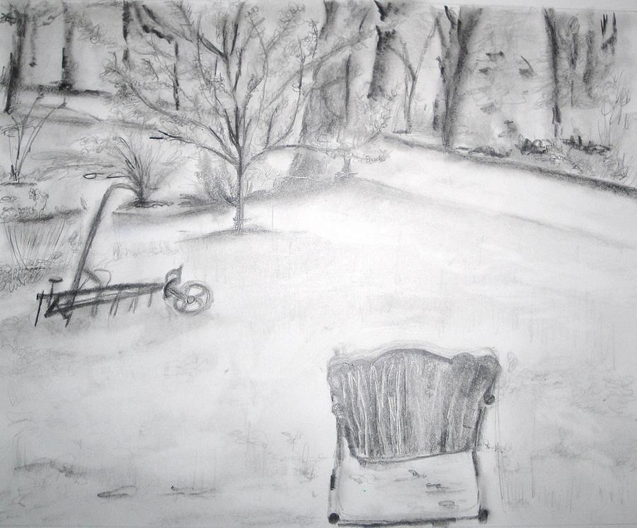 Lawn Tiller Painting - Grandpas Backyard II by Helena Bebirian