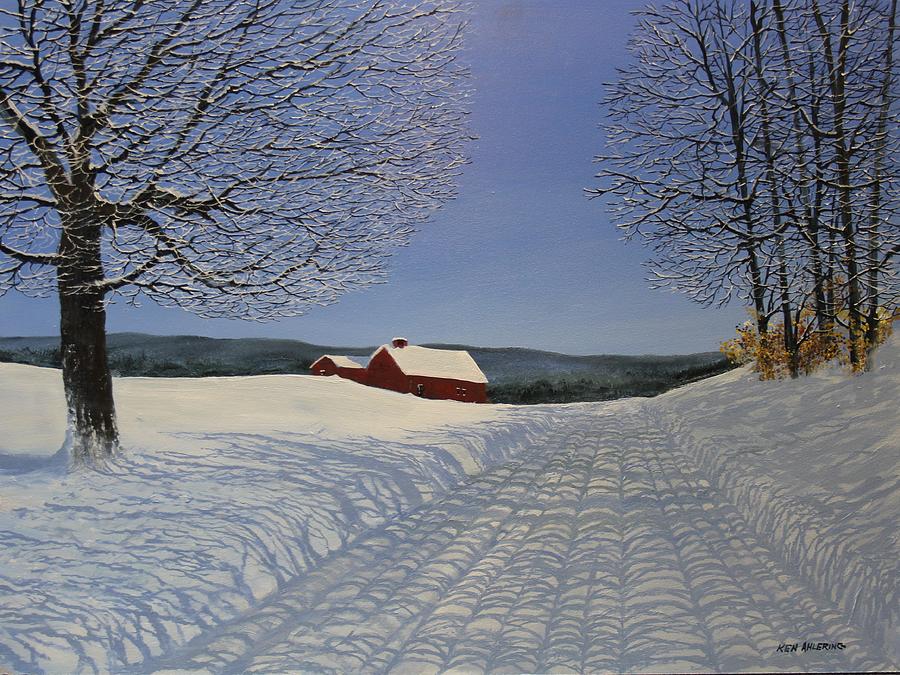Winter Painting - Grandpas farm by Ken Ahlering