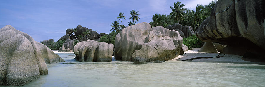 Beach Photograph - Granite Rocks At The Coast, Anse Source by Panoramic Images