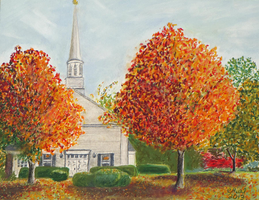 Fall Painting - Granville Church by Cindy  Hierl