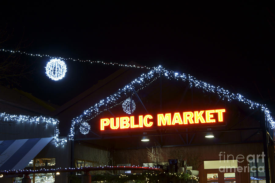 Granville Market Christmas Lights Vancouver Photograph by John  Mitchell