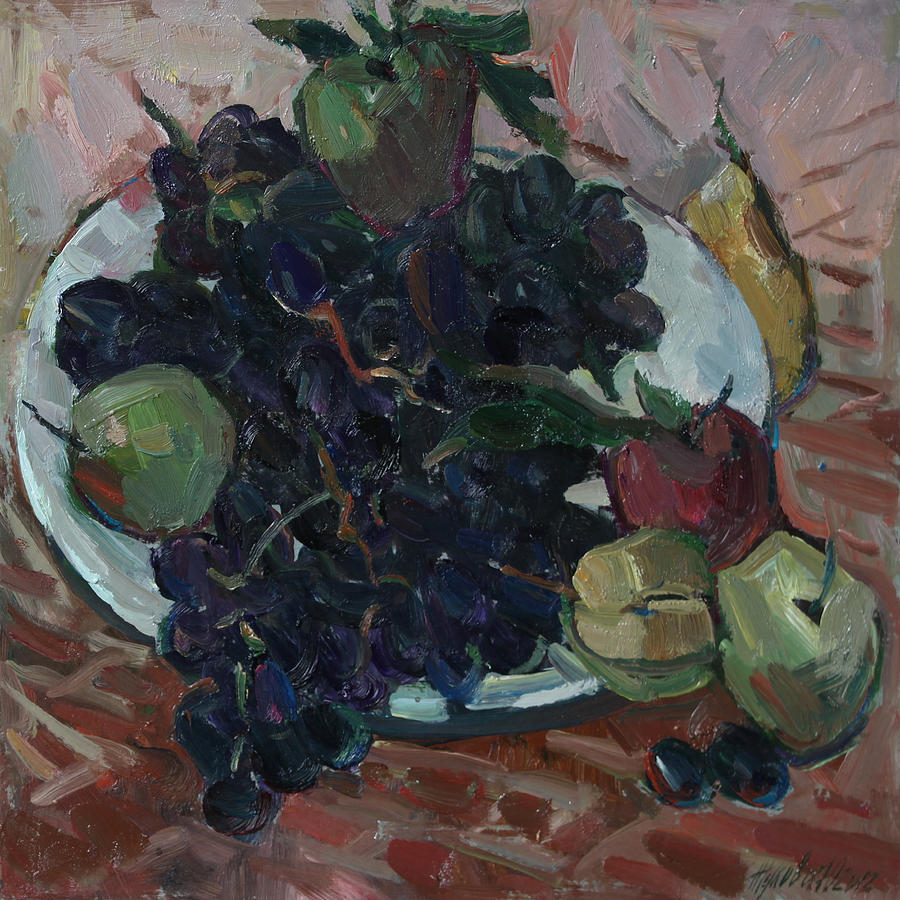 Grapes and apple Painting by Juliya Zhukova