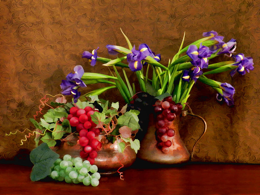 Grapes And Irises Photograph
