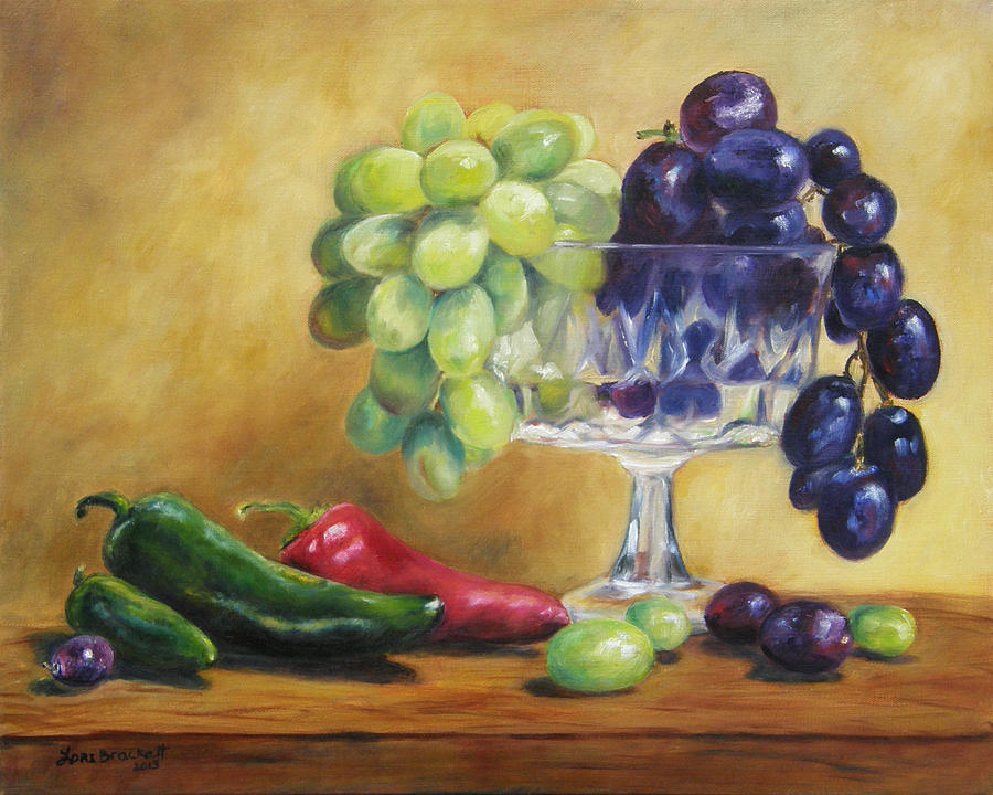 Grapes and Jalapenos Painting by Lori Brackett