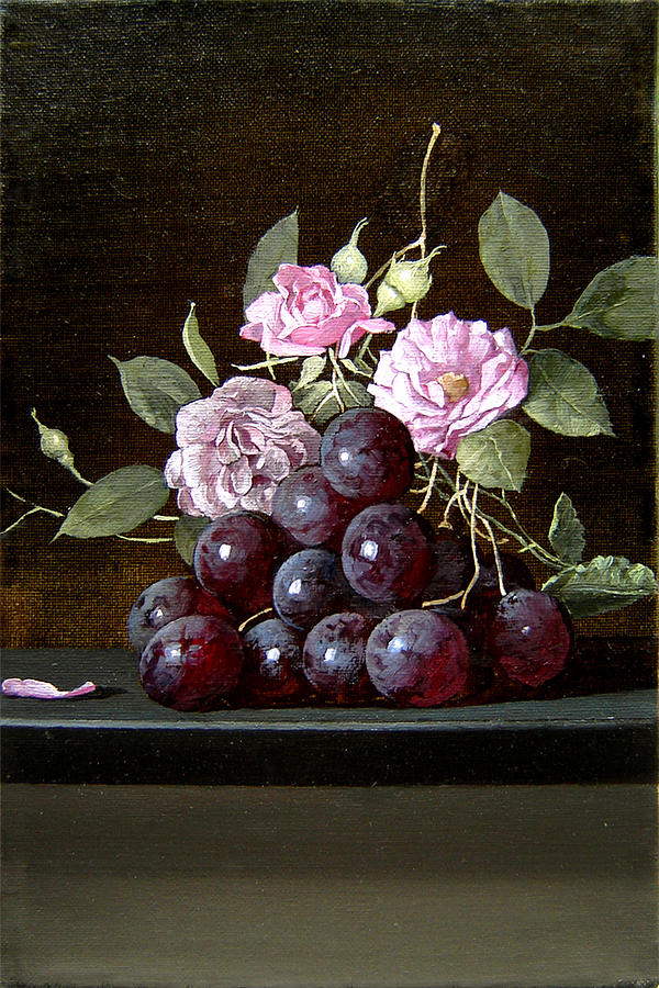 Grape Painting - Grapes and Roses by Stanislav Plonish