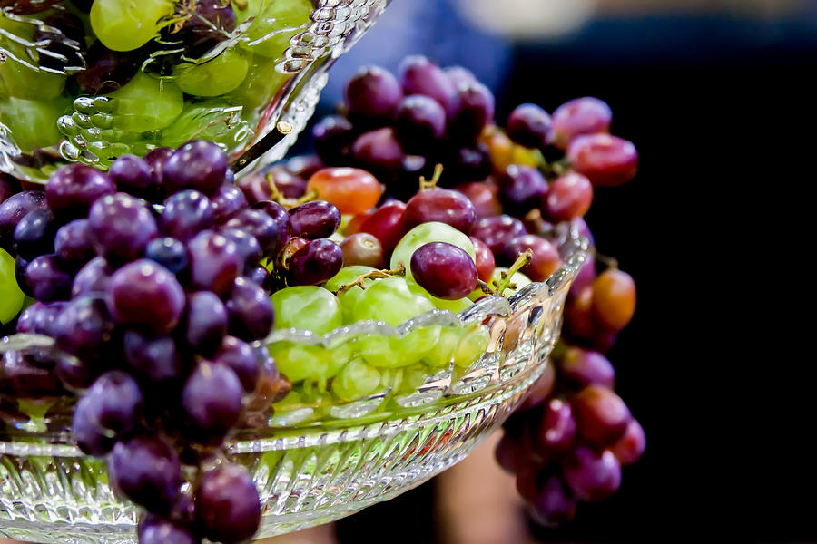 Grapes Hanging Out From Crystal Dish Photograph by Alex Grichenko