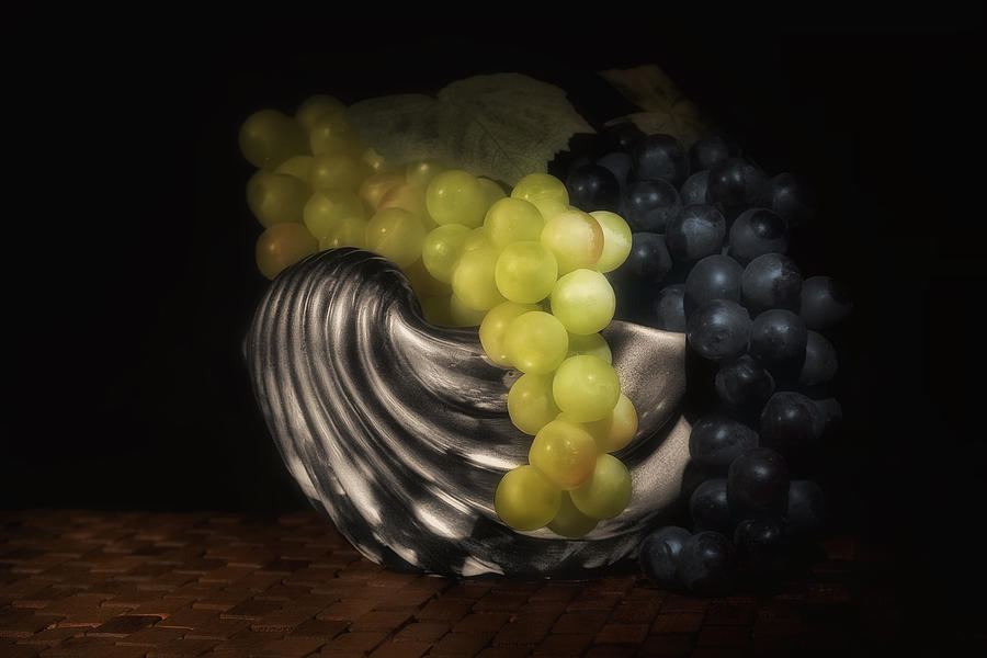 Grape Photograph - Grapes in Silver Seashell Still Life by Tom Mc Nemar