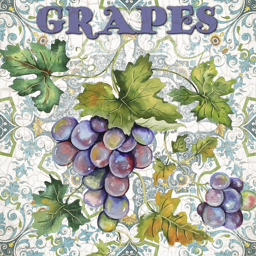 Grapes on Damask Painting by Jean Plout