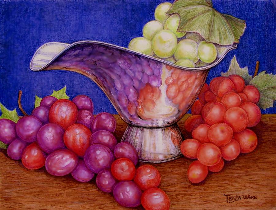 Still Life Pastel - Grapes on Silver by Tanja Ware