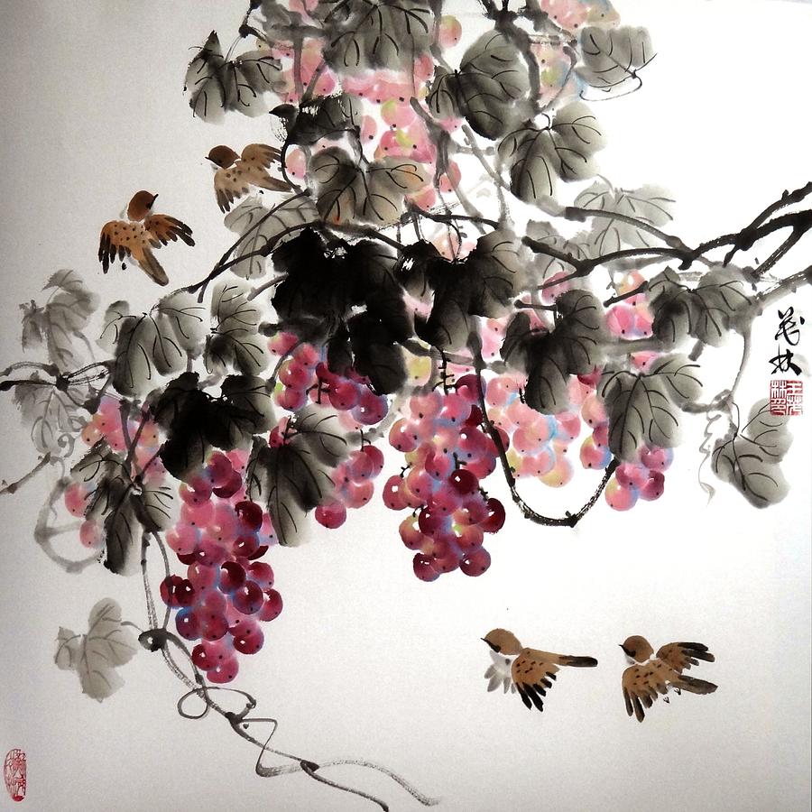 Grapes Work 3 Painting by Mao Lin Wang